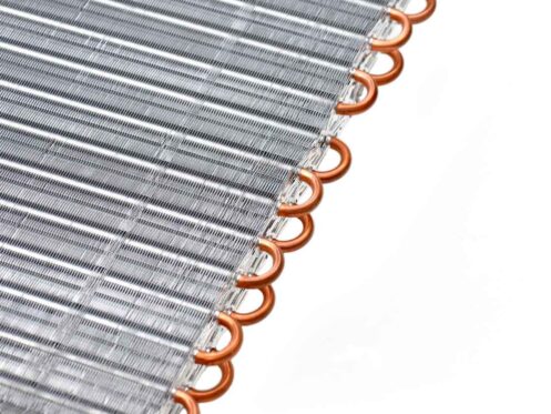 Copper tubing in an air conditioner coil.
